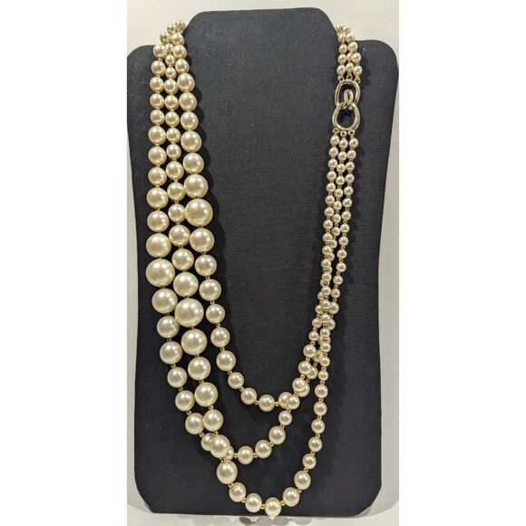 Faux Pearls Long Triple Strand Gold Tone Spacer Beads - Picture 3 of 11